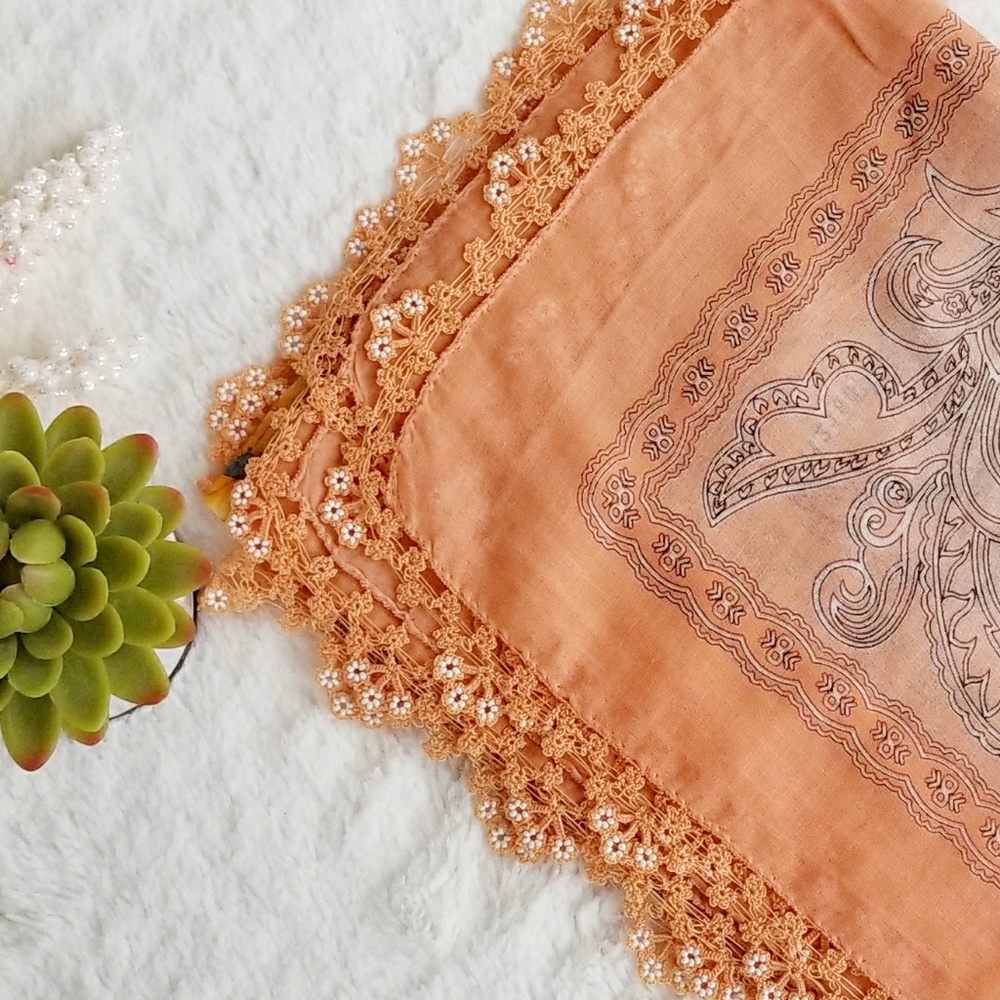 Exotic Hand Made Beaded Needle Lace Floral Scarf - Picture 5 of 5